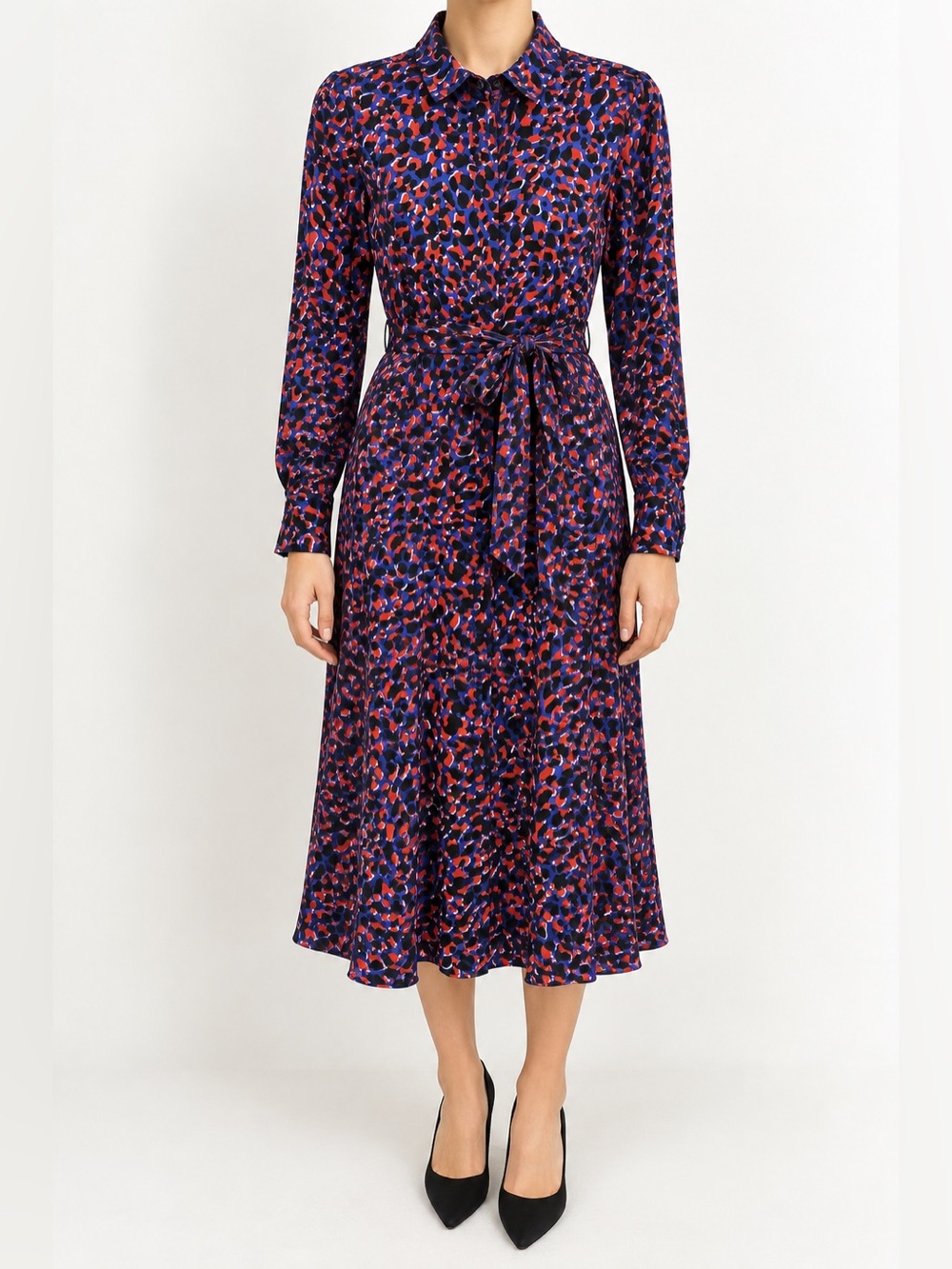 L.K. Bennett Celest Leopard Print Collared Midi Dress US 8